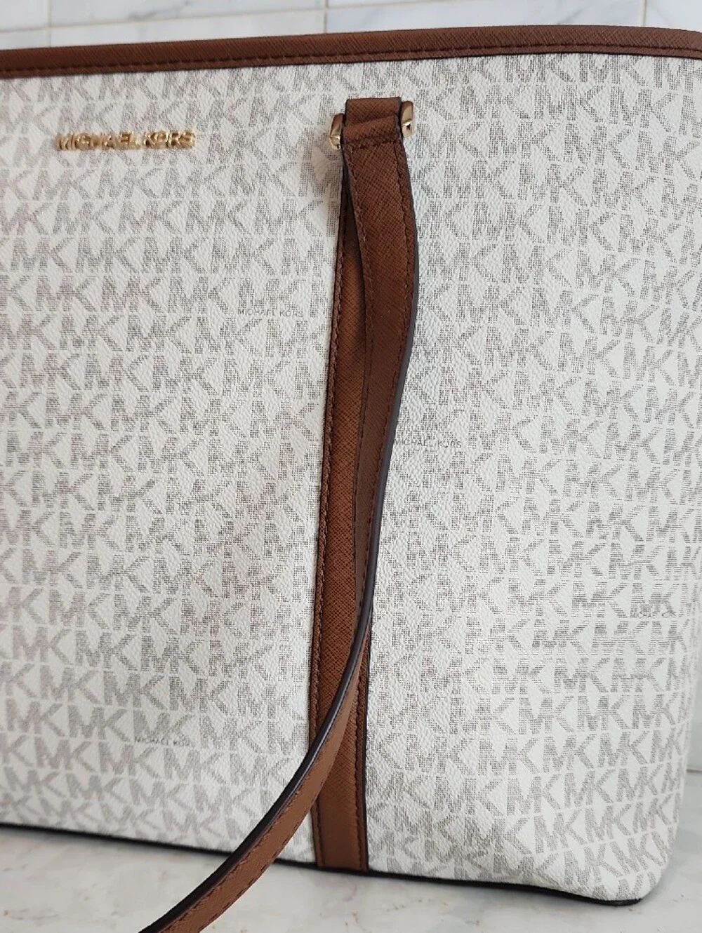 Michael Kors Cream and Brown Signature Tote